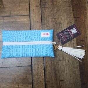 Makeup Junkie Blue Croc Cosmetic Pouch with White Tassel